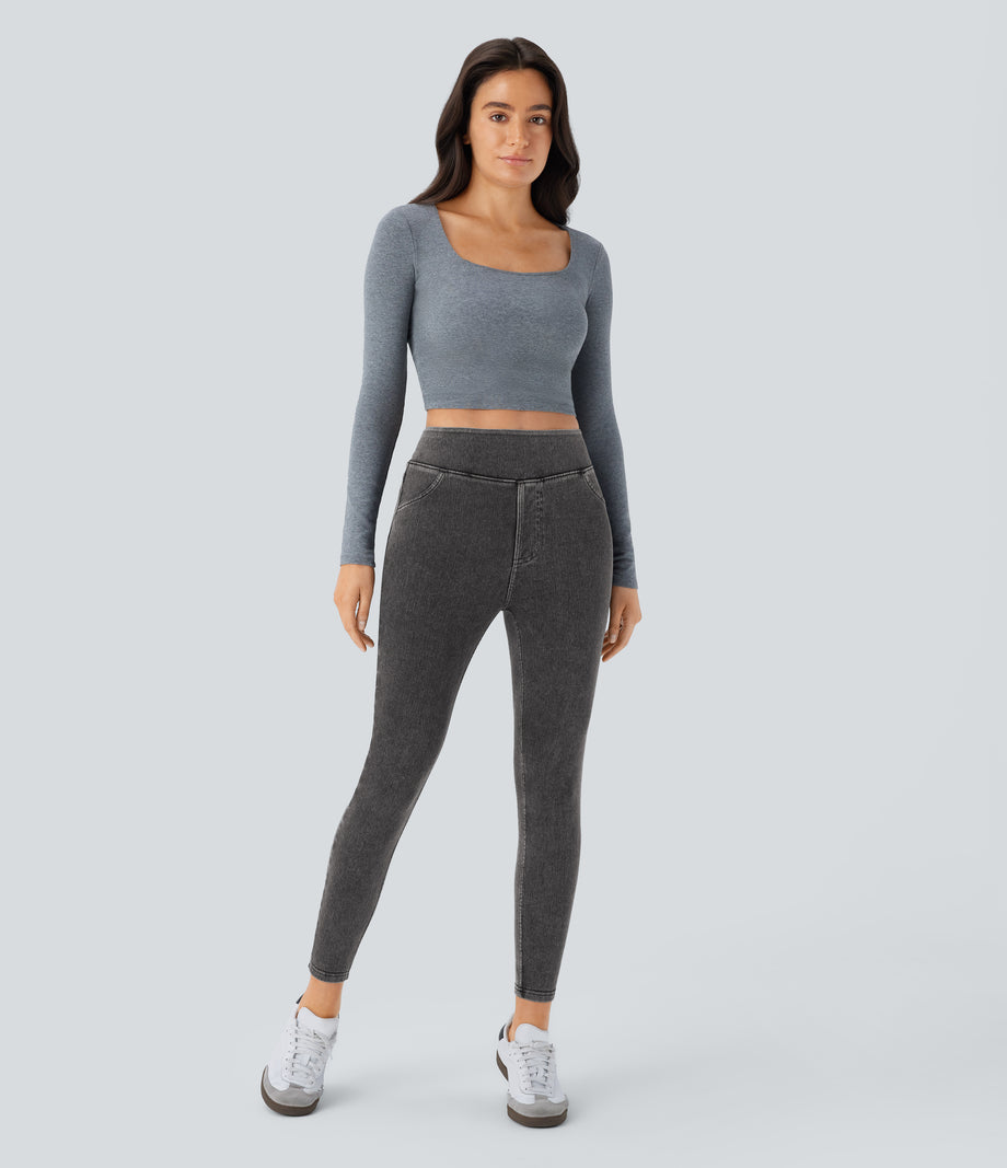 Halara Flex™ High Waisted Pocket Denim Casual Leggings - Hemp Black Denim