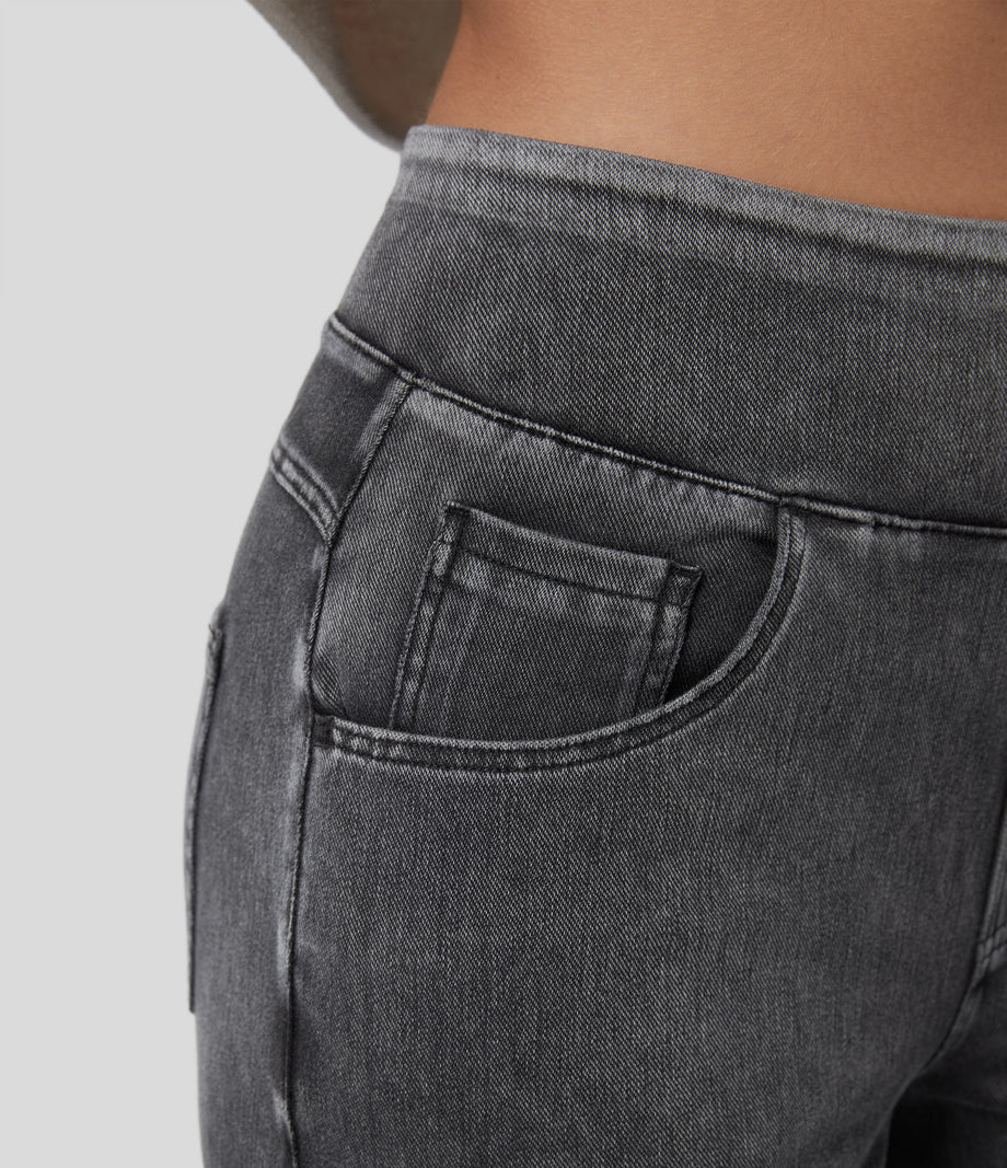 Halara Flex™ High Waisted Pockets Wide Leg Loose Work Jeans - Hemp Rope Black Denim