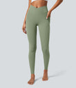 SoftlyZero™ Crossover Pocket Plain Leggings-UPF50+ - Asparagus