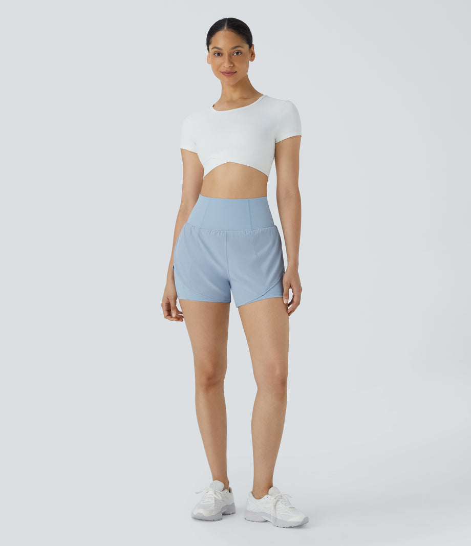 Breezeful™ Super High Waisted Curved Hem 2-in-1 Pocket Quick Dry Yoga Shorts 3.5'' - Angel Falls