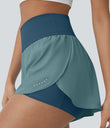 SoftlyZero™ QuickDry High Waisted Tummy Control Reflective Dots Crossover Hem 2-in-1 Running Shorts 3'' with Pockets - Dragonfly