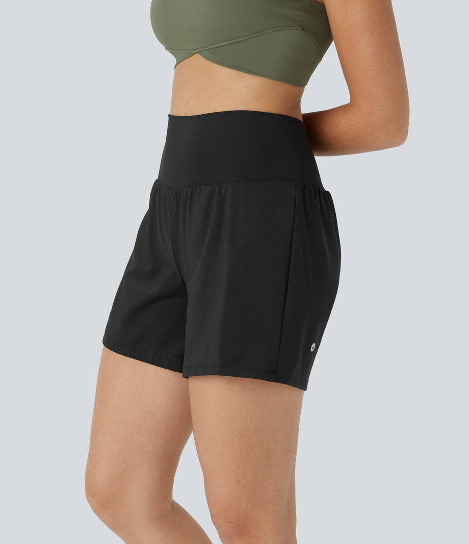 SoftlyZero™ Airy Super High Waisted 2-in-1  Cool Touch Yoga Shorts 5'' with Pockets-Longer Length - Black