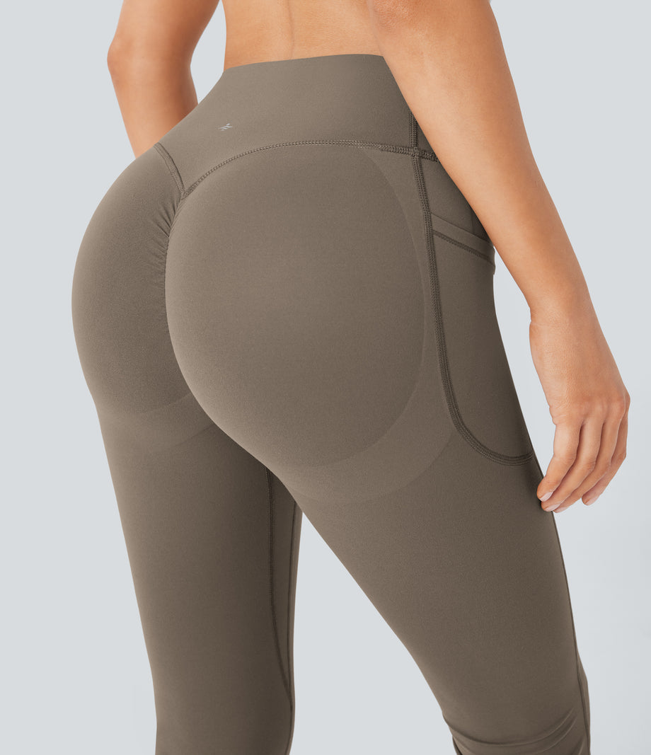 Halara UltraSculpt™ High Waisted Scrunch Butt Lifting Tummy Control Pocket Shaping Yoga Bootcut Leggings - Dawn Brown