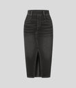 Halara Flex™ High Waisted Pockets Bodycon Washed Denim Casual Midi Skirt - Dirty Grey Black Denim