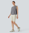 Round Neck Ruched Cool Touch Yoga Tank Top-UPF50+ - Night Owl