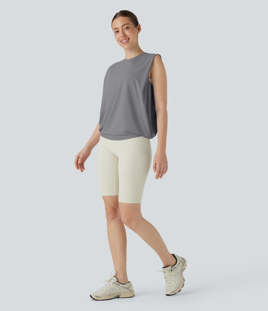 Round Neck Ruched Cool Touch Yoga Tank Top-UPF50+ - Night Owl