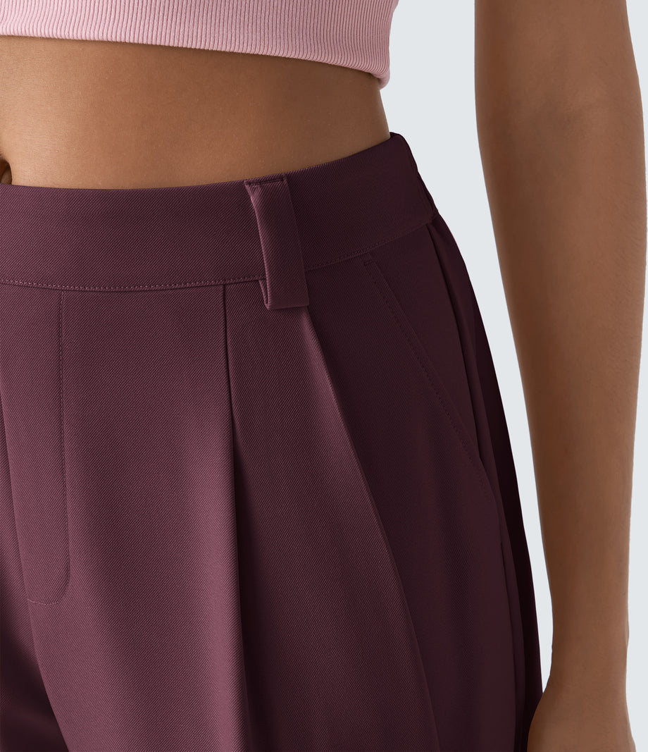 Mid Rise Pocket Barrel Leg Baggy Work Pants - Vineyard Wine