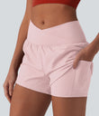 SoftlyZero™ Airy Crossover High Waisted 2-in-1 Cool Touch Yoga Shorts 3'' with Pockets - Primrose Pink