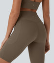 Halara UltraSculpt™ High Waisted Tummy Control Pocket Shaping Training Biker Shorts 9'' - Dawn Brown