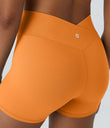 SoftlyZero™ High Waisted Crossover Plain Yoga Biker Shorts 3''-UPF50+ - Sunshine Orange