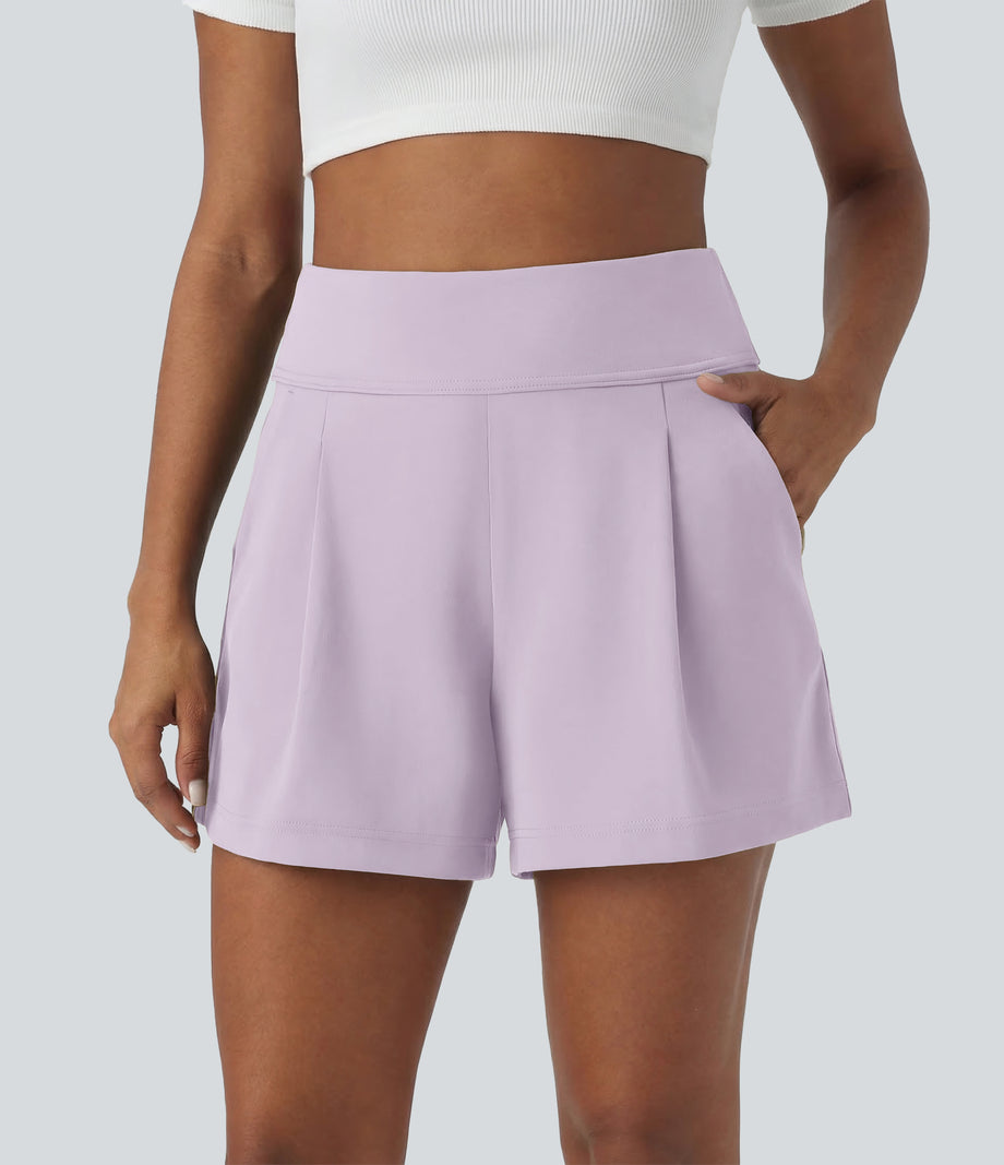 DayStretch High Waisted Work Baggy Shorts 4'' with Pockets - Orchid Hush