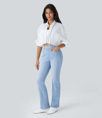 Halara Flex™ High Waisted Pockets Washed Casual Bootcut Jeans - Light Azure Denim