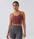 Basic Padded Workout Cropped Low Support Tank Top A-D Cups - Cordovan