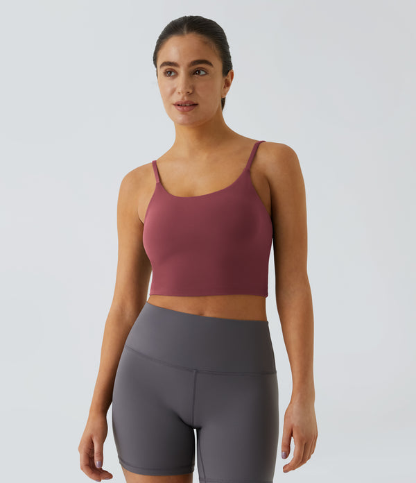 Basic Padded Workout Cropped Low Support Tank Top A-D Cups - Cordovan