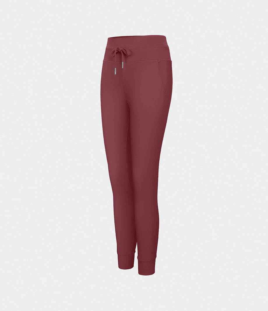 SoftlyZero™ Plush High Waisted Drawstring Pocket Plain Full Length Joggers - Red Violet