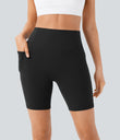 Halara UltraSculpt™ High Waisted Scrunch Butt Lifting Tummy Control Side Pocket Shaping Workout Biker Shorts 7'' - Black