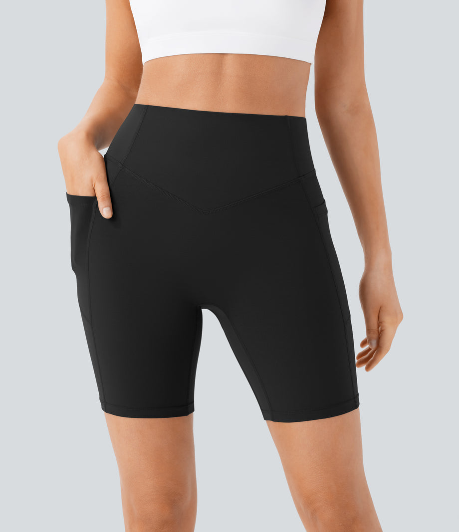 Halara UltraSculpt™ High Waisted Scrunch Butt Lifting Tummy Control Side Pocket Shaping Workout Biker Shorts 7'' - Black