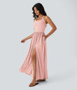 Twisted Backless Split Flowy Maxi Resort Dress with Pockets - Creole Pink Floral Yarn