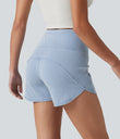 Halara Flex™ High Waisted Tummy Control Curved Hem Skinny Denim Casual Shorts with Pockets - Ice Water Denim