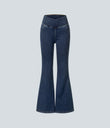 Halara Flex™ High Waisted Crossover Pocket Washed Casual Jeans - Washed Denim Navy Blue