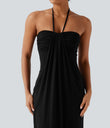 Halter Tie Back Maxi Dress with Pockets - Black