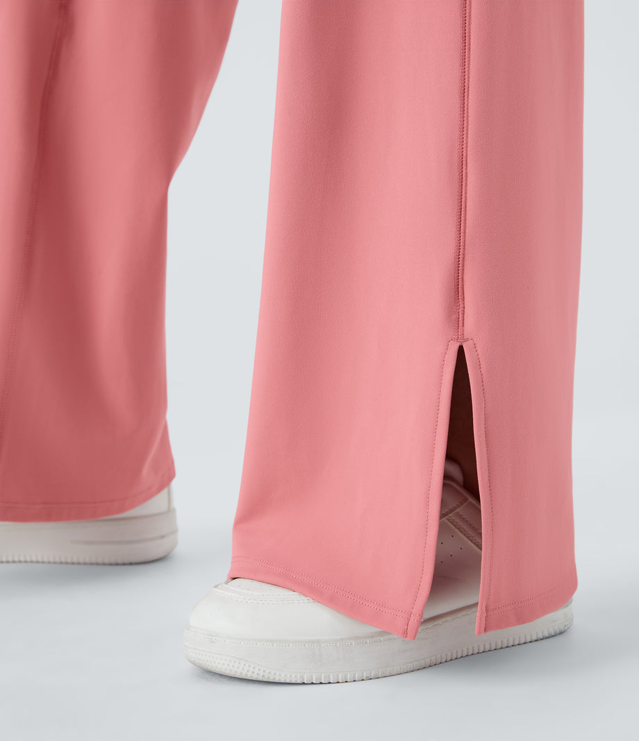 DayStretch Crossover Pocket Hem Wide Leg Yoga Pants-Smile - Candy Pink
