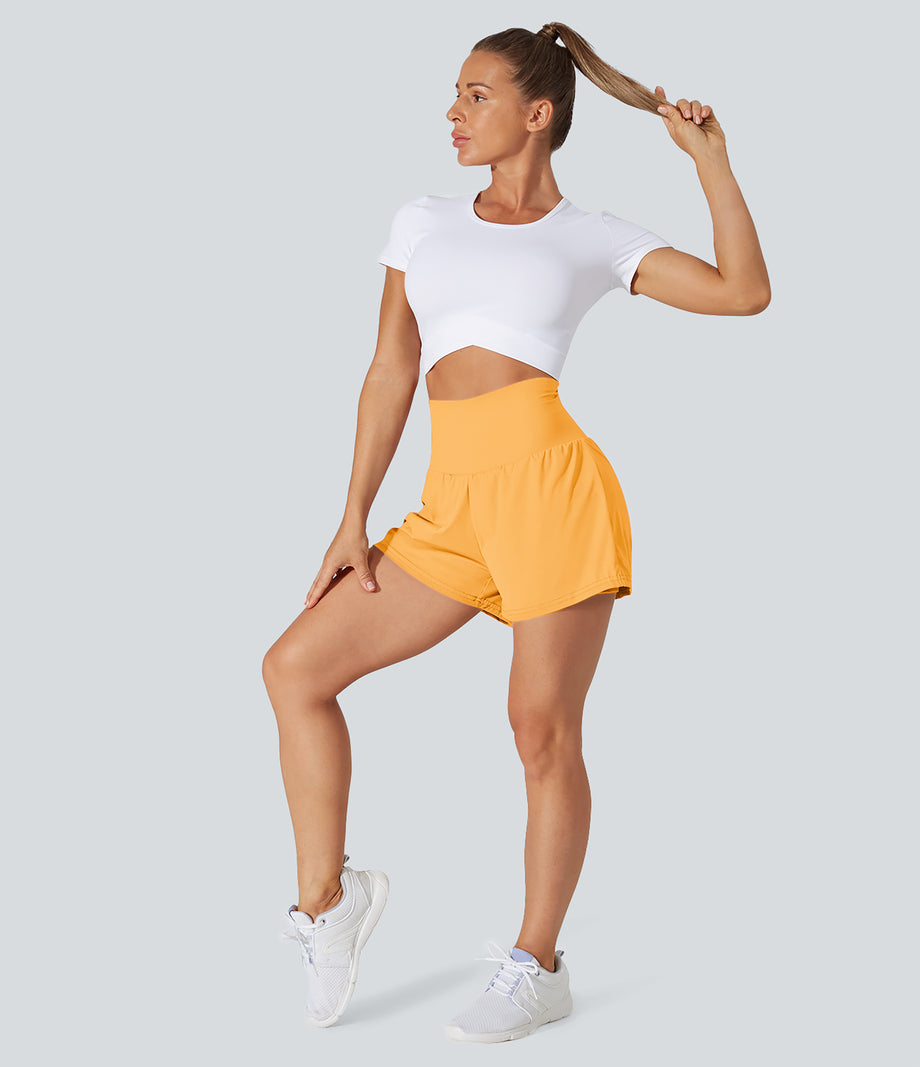 SoftlyZero™ Airy Super High Waisted 2-in-1 Cool Touch Yoga Shorts with Pockets - Warm Apricot