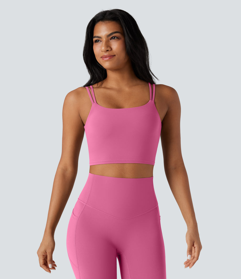 Halara UltraSculpt™ Double Straps Twisted Backless Cropped Yoga Tank Top - Pink Power