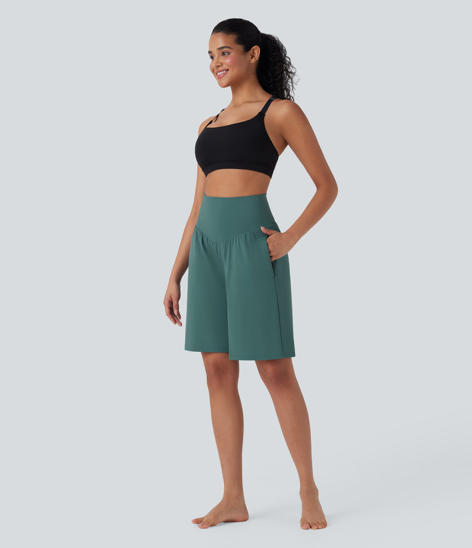SoftlyZero™ Airy High Waisted Pockets Cool Touch Yoga Bermuda Shorts - Blue Spruce
