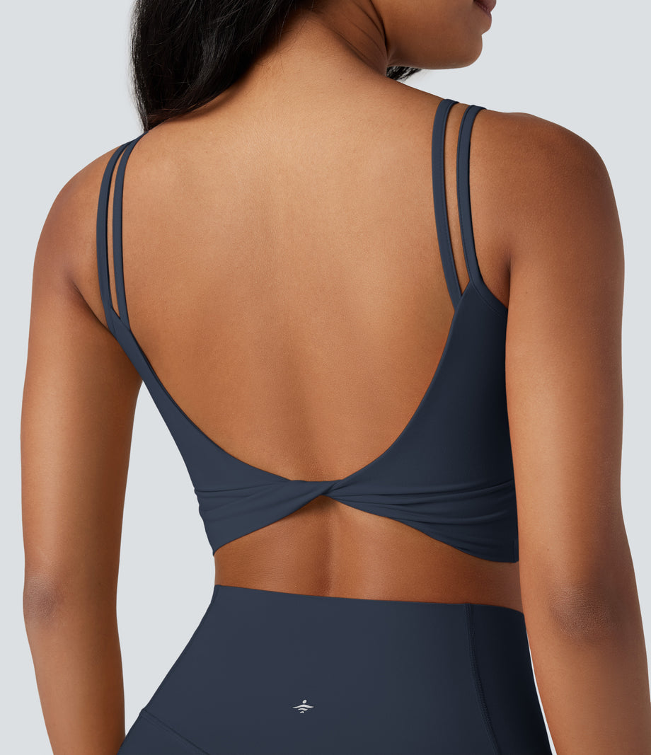 Halara UltraSculpt™ Double Straps Twisted Backless Cropped Yoga Tank Top - Carbon