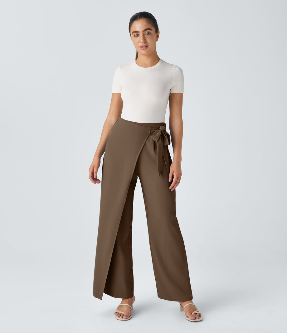 Halara Flex™ High Waisted Tie Side Wide Leg Work Pants - Teak