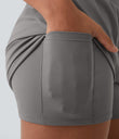 High Waisted Crossover Pocket 2-in-1 Casual Shorts - Steeple Gray