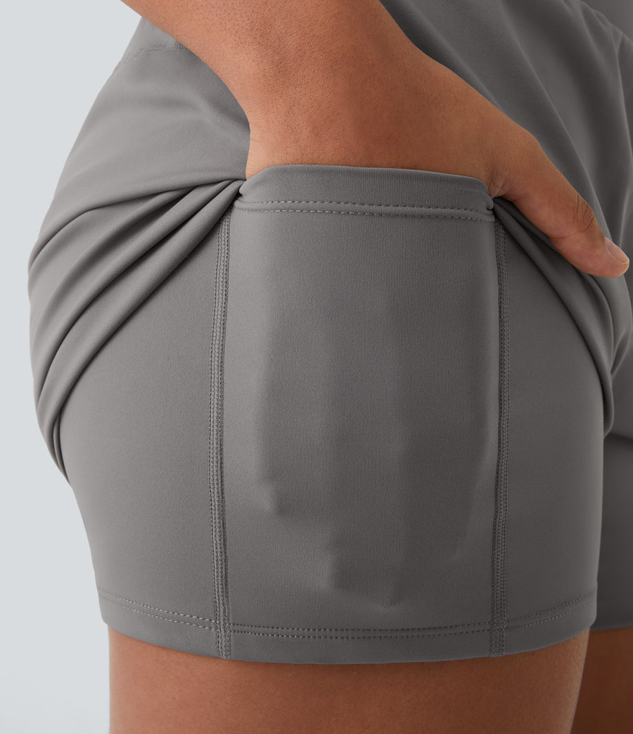 High Waisted Crossover Pocket 2-in-1 Casual Shorts - Steeple Gray