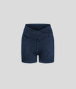 Halara Flex™ High Waisted Crossover Pocket Denim Casual Shorts 3" - Washed Denim Navy Blue