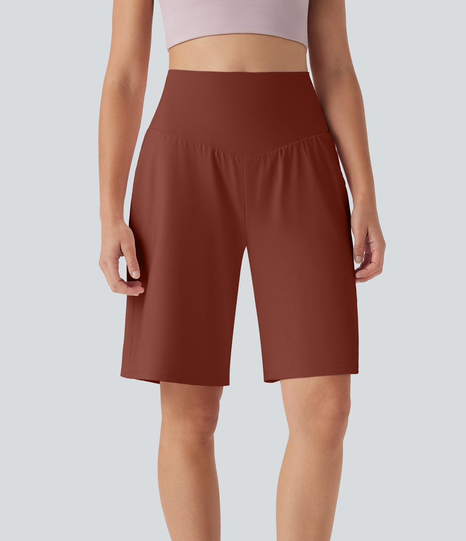 SoftlyZero™ Airy High Waisted Pockets Cool Touch Yoga Bermuda Shorts - Brandy Brown