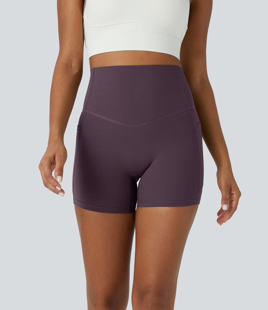 Halara UltraSculpt™ High Waisted Tummy Control Side Pocket Shaping Training Biker Shorts 5'' - Night's Purple