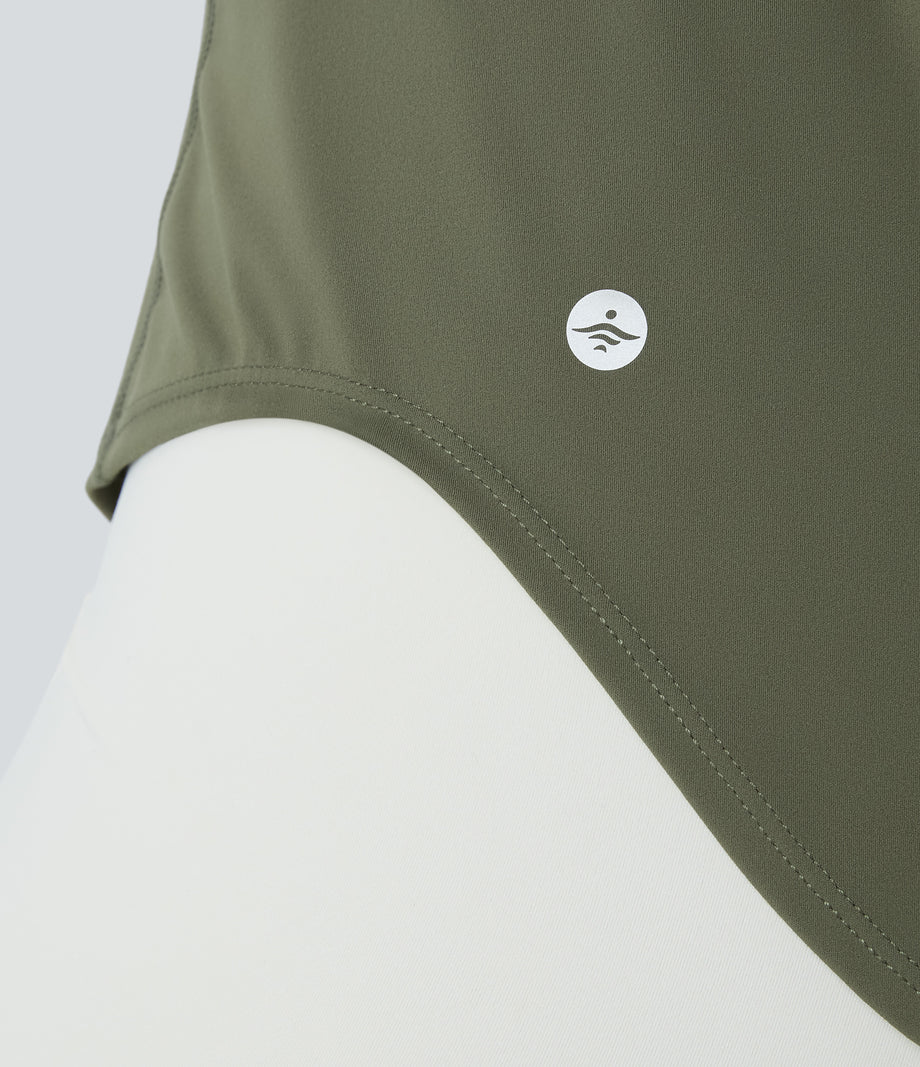Halara UltraSculpt™ Round Neck Curved Hem Workout Tank Top - Grass Grey Green