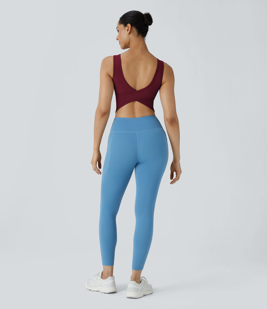 U Neck Crossover Barre Ballet Dance Tank Top A-D Cups - Deep Wine