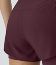 Breezeful™ Super High Waisted Curved Hem 2-in-1 Pocket Quick Dry Yoga Shorts 3.5'' - Berry Red