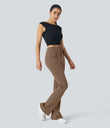 High Waisted Side Flap Pocket Flare Casual Cargo Pants - Burro