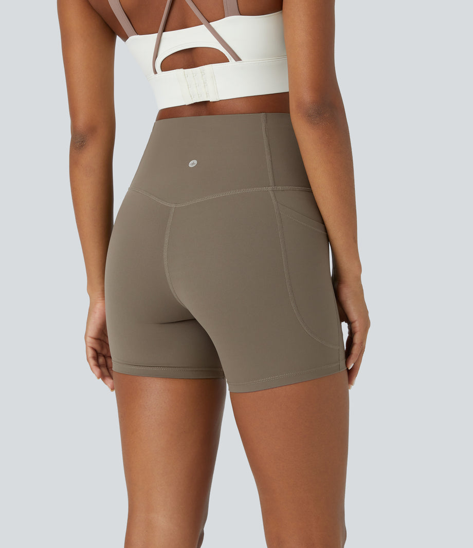 Halara UltraSculpt™ High Waisted Tummy Control Side Pocket Shaping Training Biker Shorts 5'' - Dawn Brown