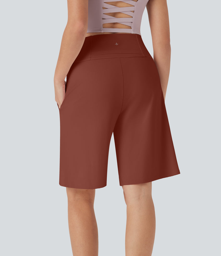 SoftlyZero™ Airy High Waisted Pockets Cool Touch Yoga Bermuda Shorts - Brandy Brown