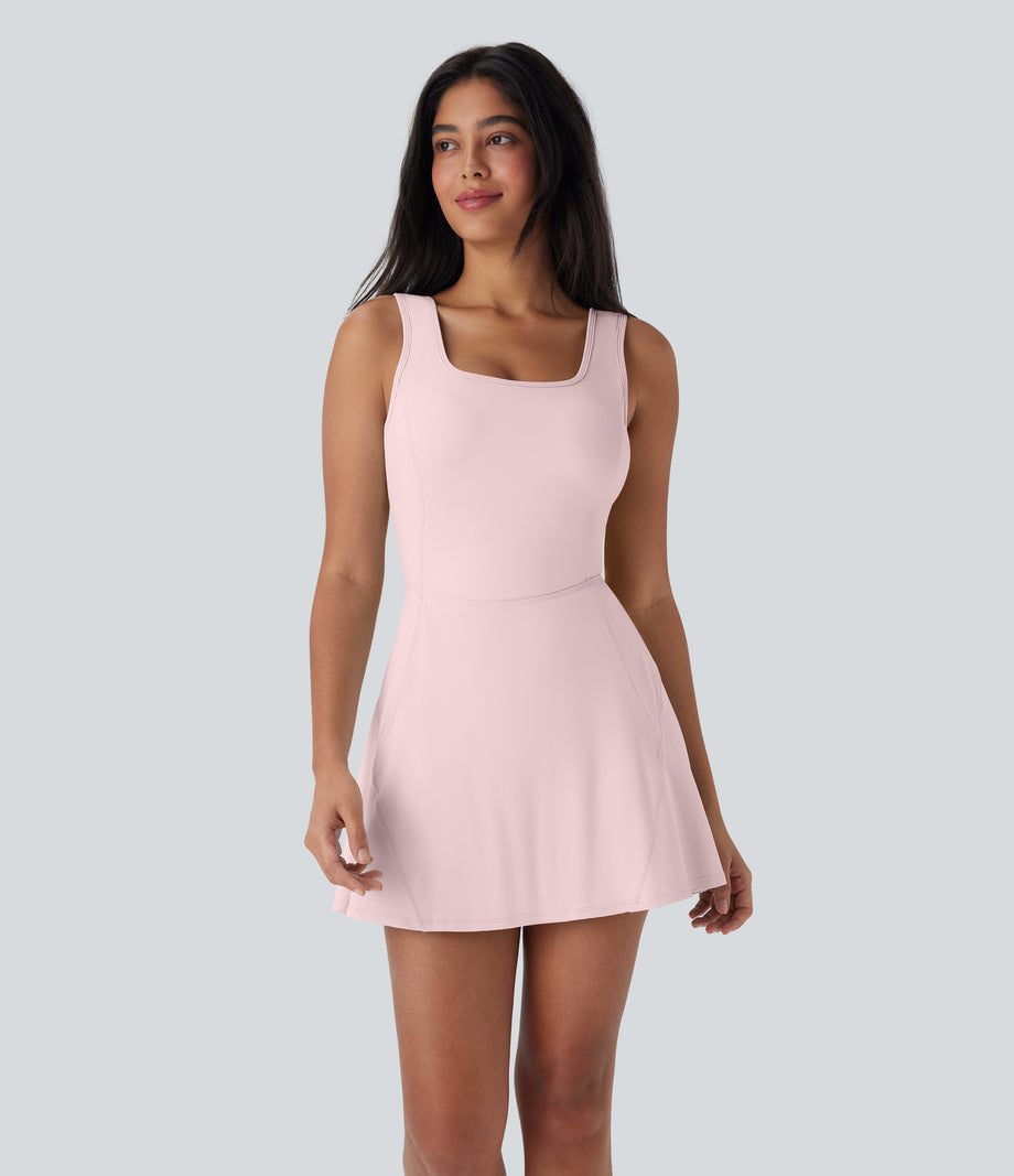 SoftlyZero™ Airy U Neck 2-in-1 Pocket Mini Cool Touch Dance Active Dress-Easy Peezy - Primrose Pink