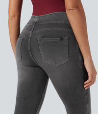 Halara Flex™ High Waisted Pockets Denim Casual Leggings - Charcoal Black Denim