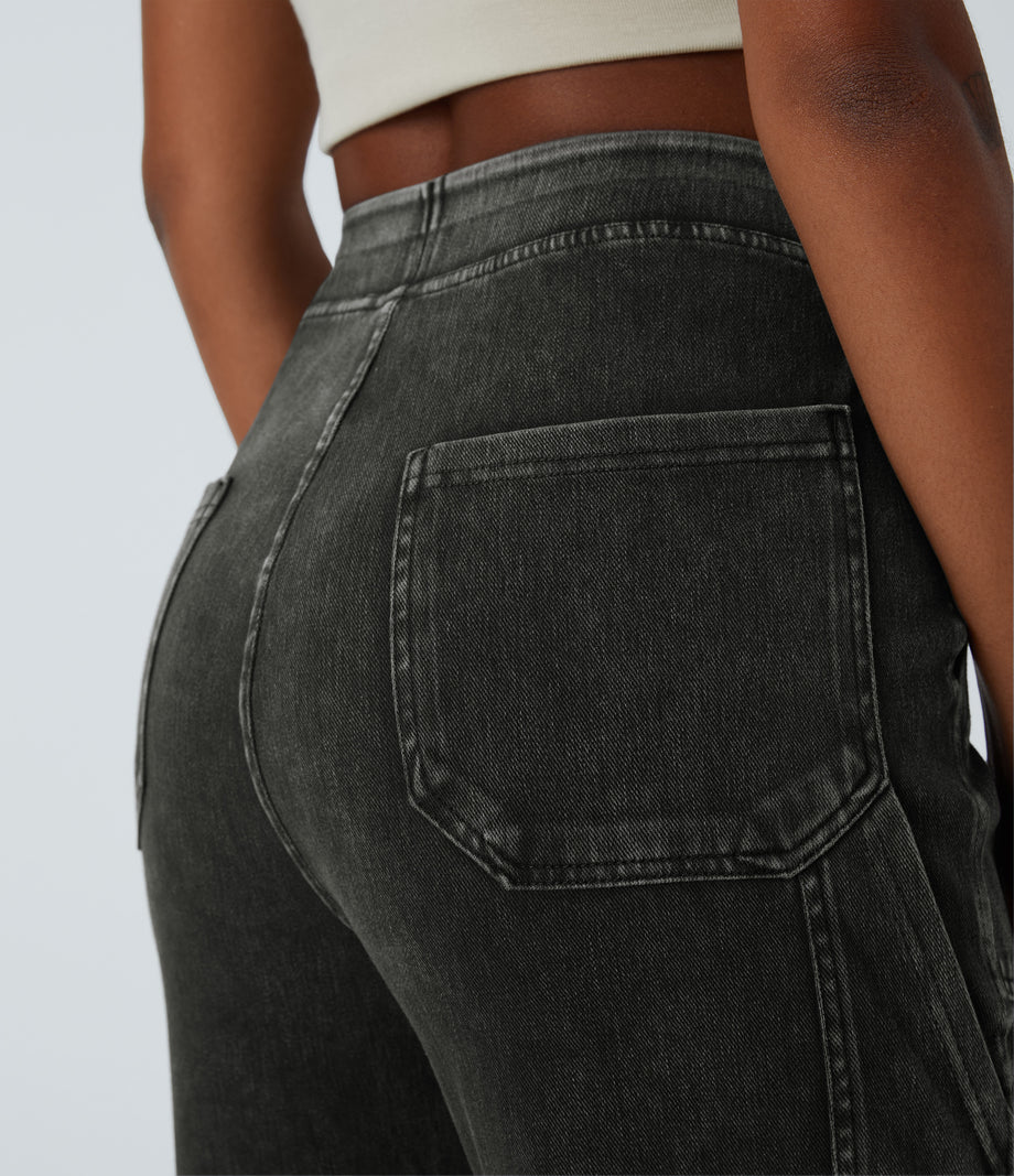Halara Flex™ Mid Rise Pockets Straight Leg Casual Cargo Jeans - Hemp Rope Black Denim