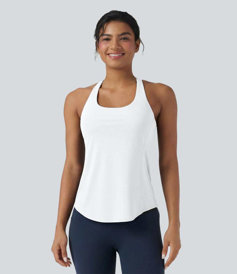 Halara UltraSculpt™ Round Neck Crisscross Back Running Tank Tops DD-F Cups - White