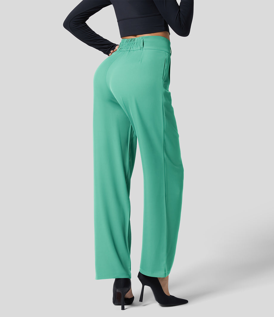 Halara Flex™ High Waisted Zipper Pocket Shirred Straight Leg Work Pants - Spearmint