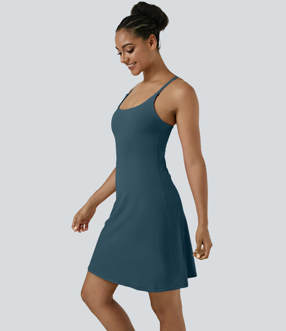 SoftlyZero™ Airy Cut Out 2-in-1 Pocket Cool Touch Longer Active Dress-UPF50+ - Ink Green