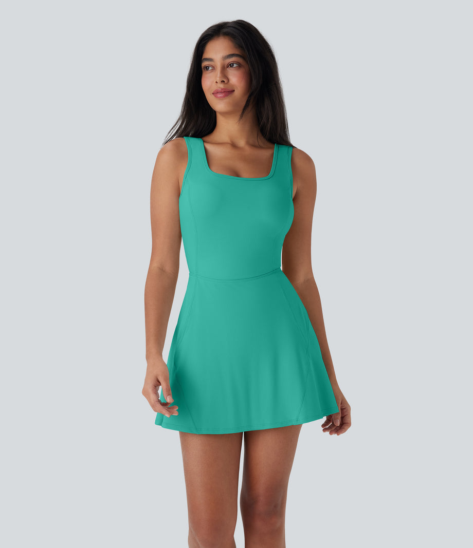 SoftlyZero™ Airy U Neck 2-in-1 Pocket Mini Cool Touch Dance Active Dress-Easy Peezy - Waterfall