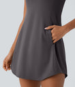 SoftlyZero™ Plush Cut Out Pocket 2-Piece Mini Yoga Active Dress - Magnet